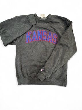 Champion Dark Gray 'Kansas' Crewneck with Blue and Red Lettering